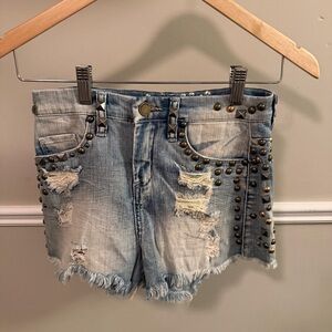 Blank NYC Studded Distressed Denim Shorts Raw Hem Festival Y2K Size 29